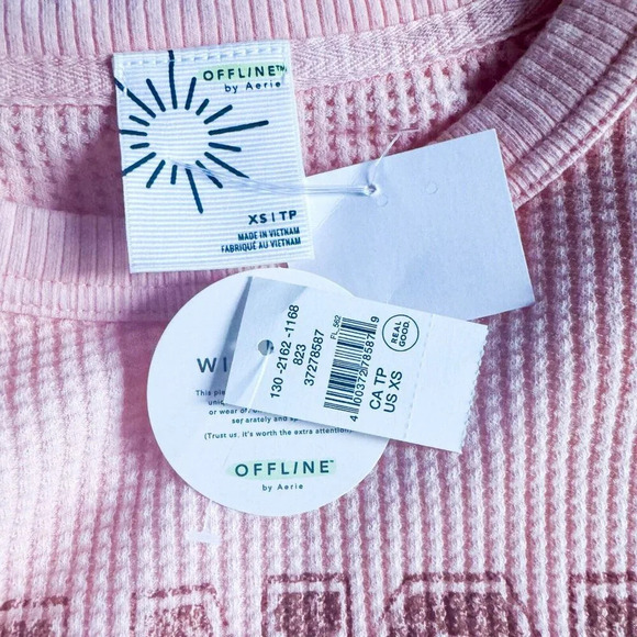 Offline by Aerie Dance Club Waffle textured Long Sleeve T Shirt Peach - Picture 4 of 5